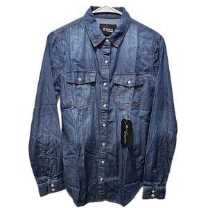 JW Signature Women's M Denim Shirt Button Up Western 100% Cotton Blue J52017 NWT